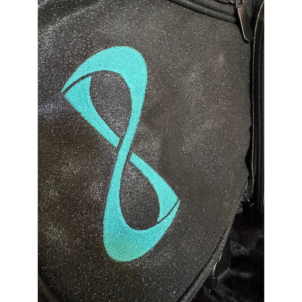Nfinity Classic Cheer Backpack Black Glitter Teal Logo Athletic School Bag